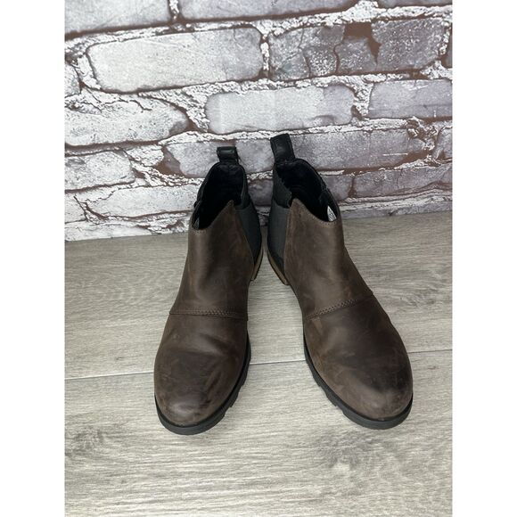 Sorel Emelie Brown Leather Ankle Boots Chelsea Wedge Booties Women 7.5M US/38.5 - Picture 15 of 16